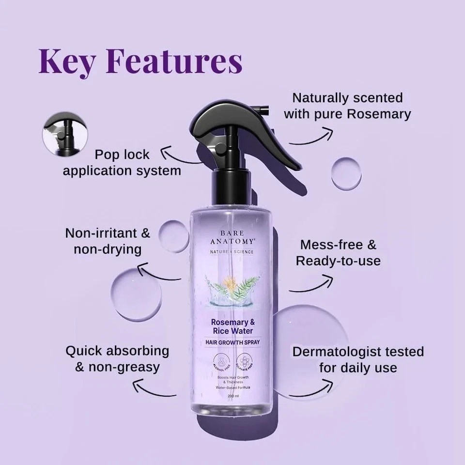 2 X Bare Anatomy Nature x Science Rosemary Water Spray for Hair Growth 200ml