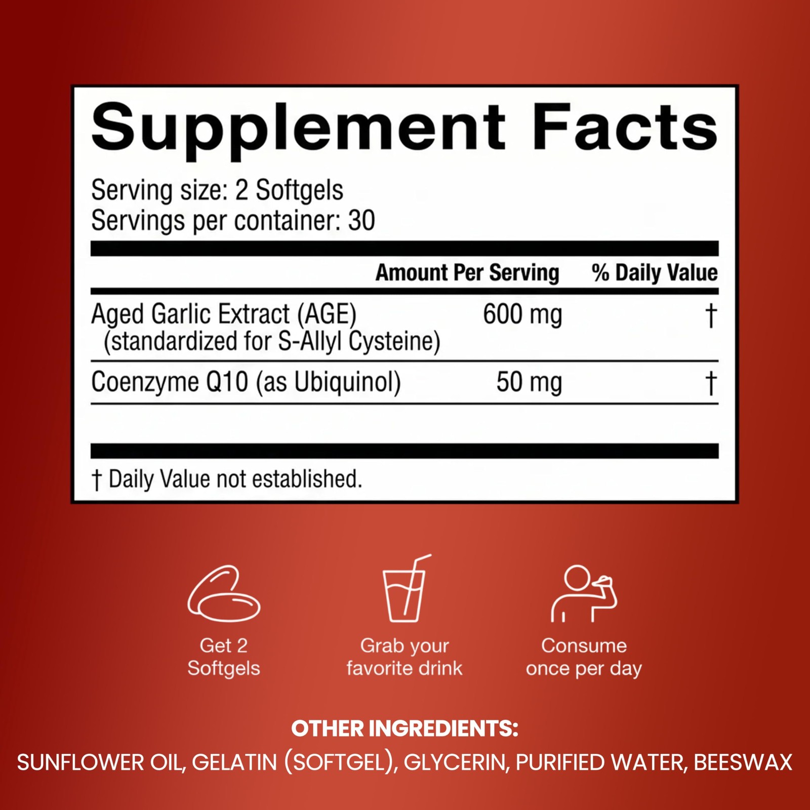 Resilia Garlic Extract 600mg Softgels (60 Count) – Odorless Aged Garlic Extract