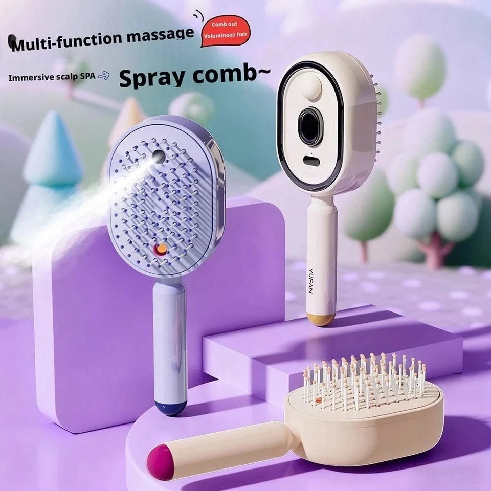 Electric Spray Air Cushion Massage Comb,Self-Cleaning Anti Tangle Electric Brush