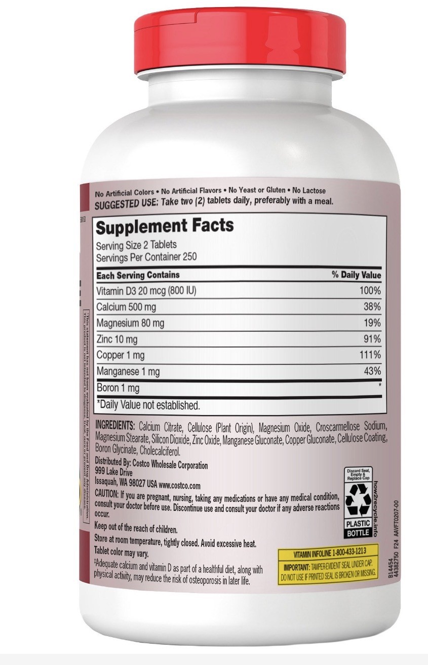 Kirkland Signature Calcium Citrate, Magnesium and Zinc, 500 Tablets