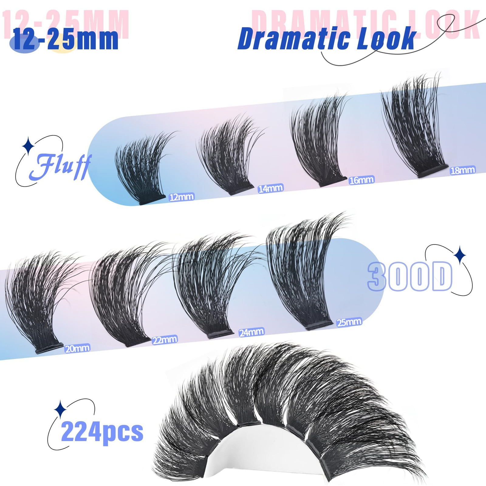 Lash Clusters 300D Thick Long 12-25mm Volume Cluster Eyelash Extensions 224Pc…