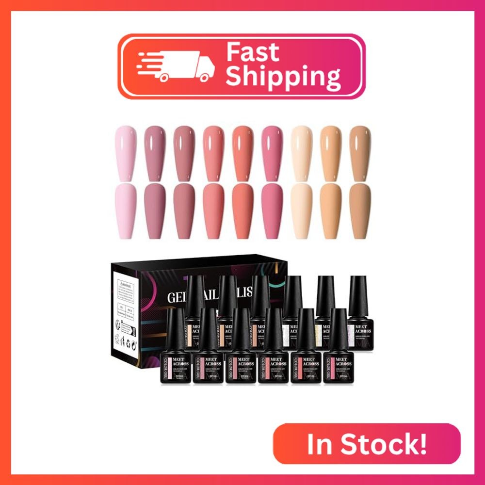 MEET ACROSS 12pcs Gel Nail Polish Set,Soak Off UV LED Lamp Gel Nail Polish Kit,F