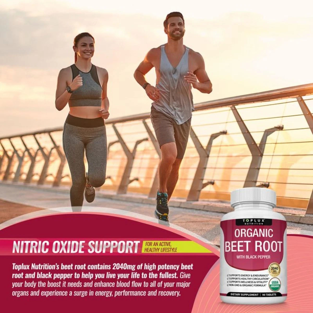 Toplux Organic Beet Root 2040mg | Nitric Oxide Boost Supplement Tablets