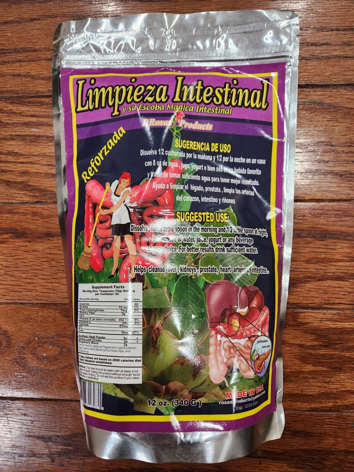 NEW LIMPIEZA INTESTINAL REFORZADA ROSASPRODUCTS 12 OZ 12/2024 HELPS CLEANSE BODY