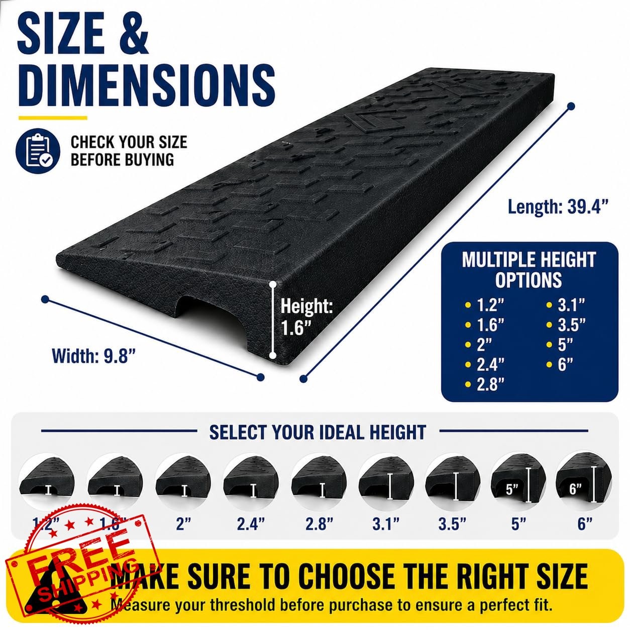1.6in Rubber Curb Ramp 2pk Heavy Duty 11000 LBS Threshold Ramp