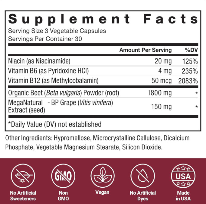 Supplement for Healthy Blood Pressure 90 Capsules 1800mg Beet Root TOTAL-BEETS