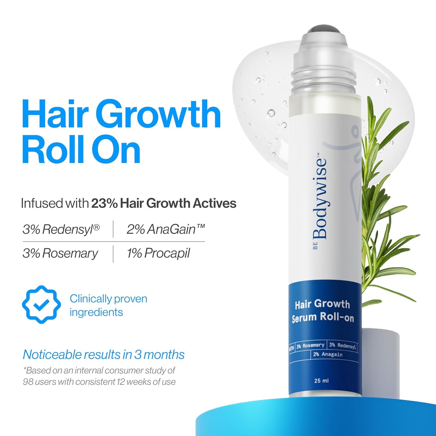 Be Bodywise Hair Growth Serum Roll On 3% Redensyl 2% Anagain 25ml