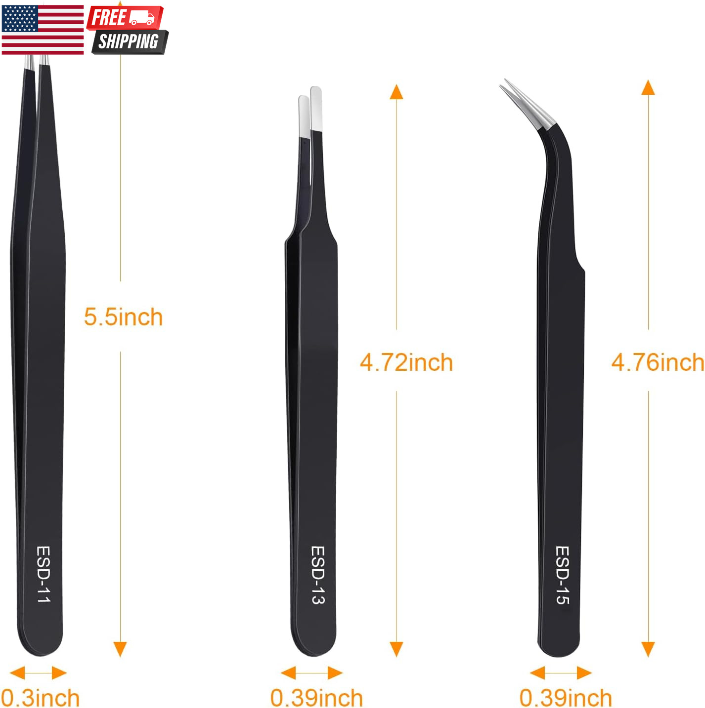3PCS Precision Tweezers Set, Upgraded Anti-Static Stainless Steel of Tweezers, f