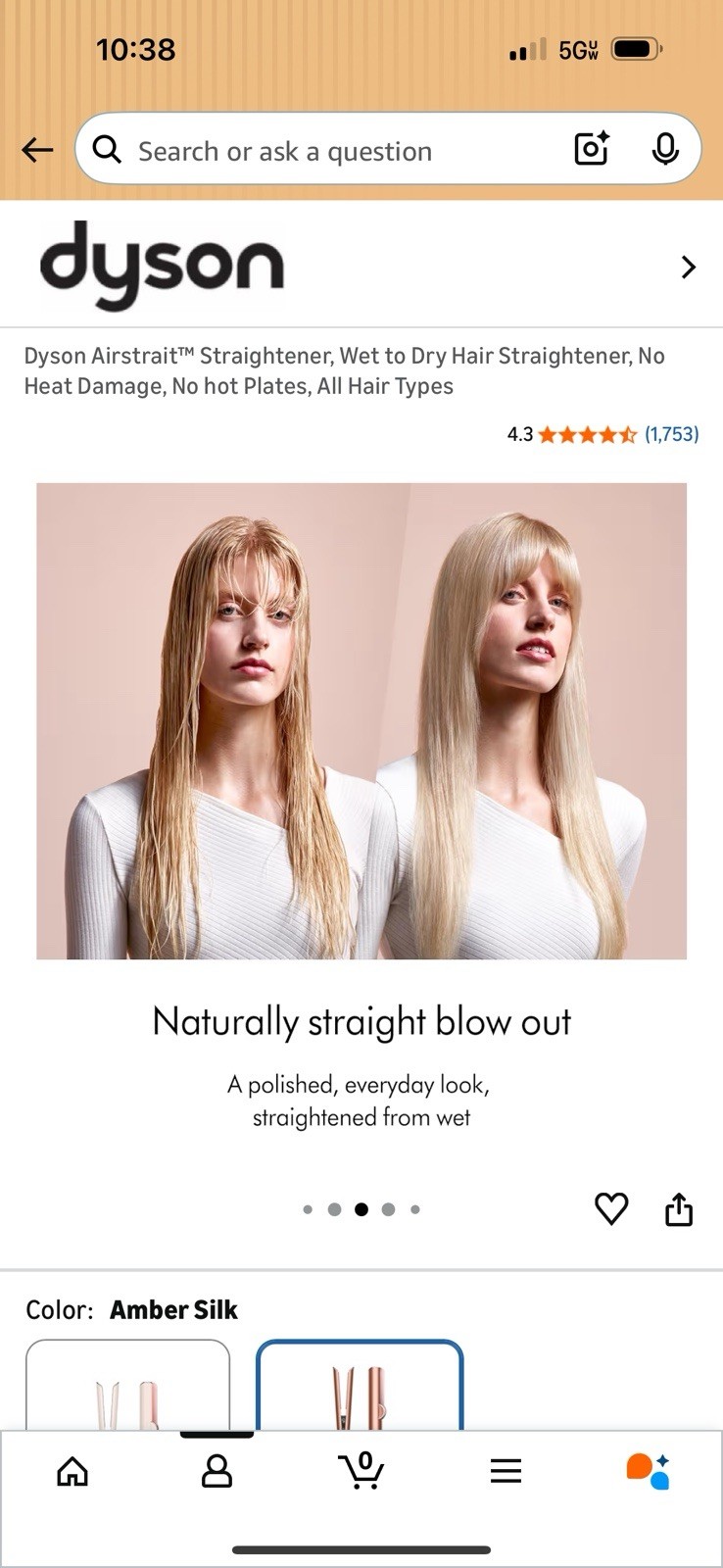 Dyson Airstrait Wet & Dry Straightener Amber Silk No Heat Damage No Hot Plates
