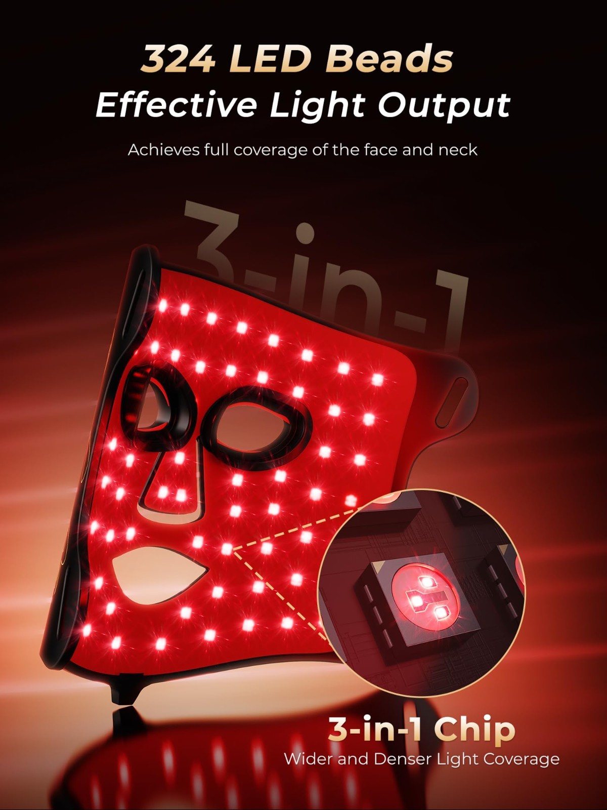 Red Light Therapy for Face & Neck, Rechargeable 7-in-1 LED w/ 850nm & 660nm NIR