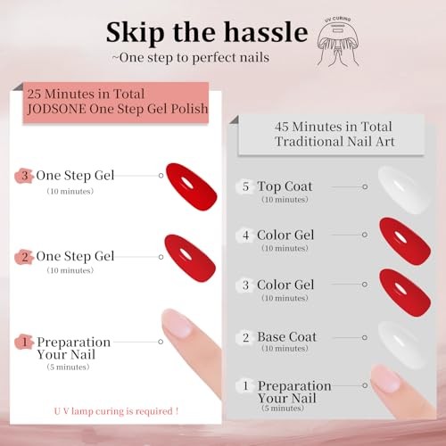 Red Gel Nail Polish,16.5ml Red 3-in-1 One Step Gel Polish Soak Off Art B1403