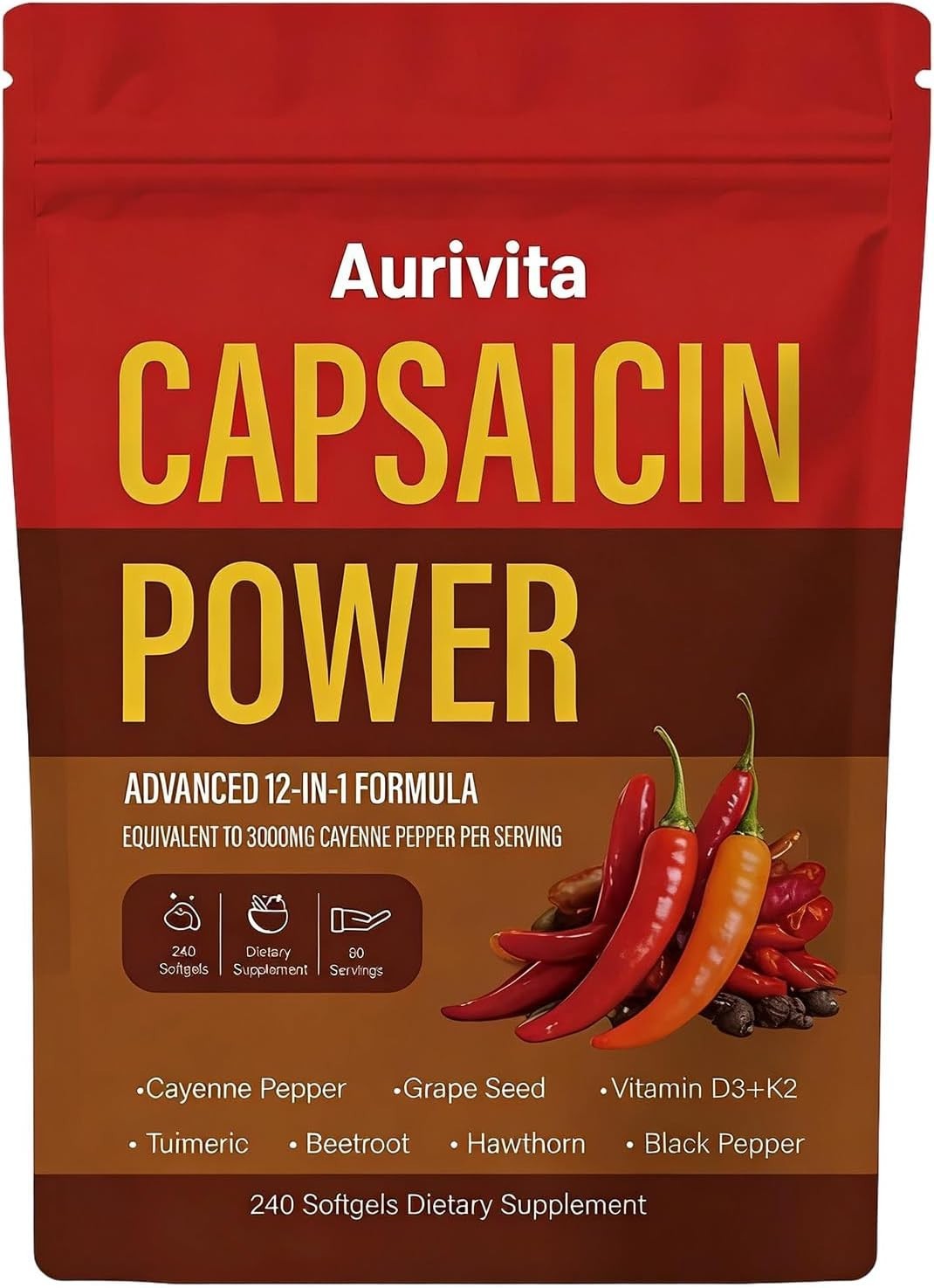 Capsaicin Softgels Cayenne Pepper Capsules Vitamin D3 K2 Beetroot Grape Seed 240