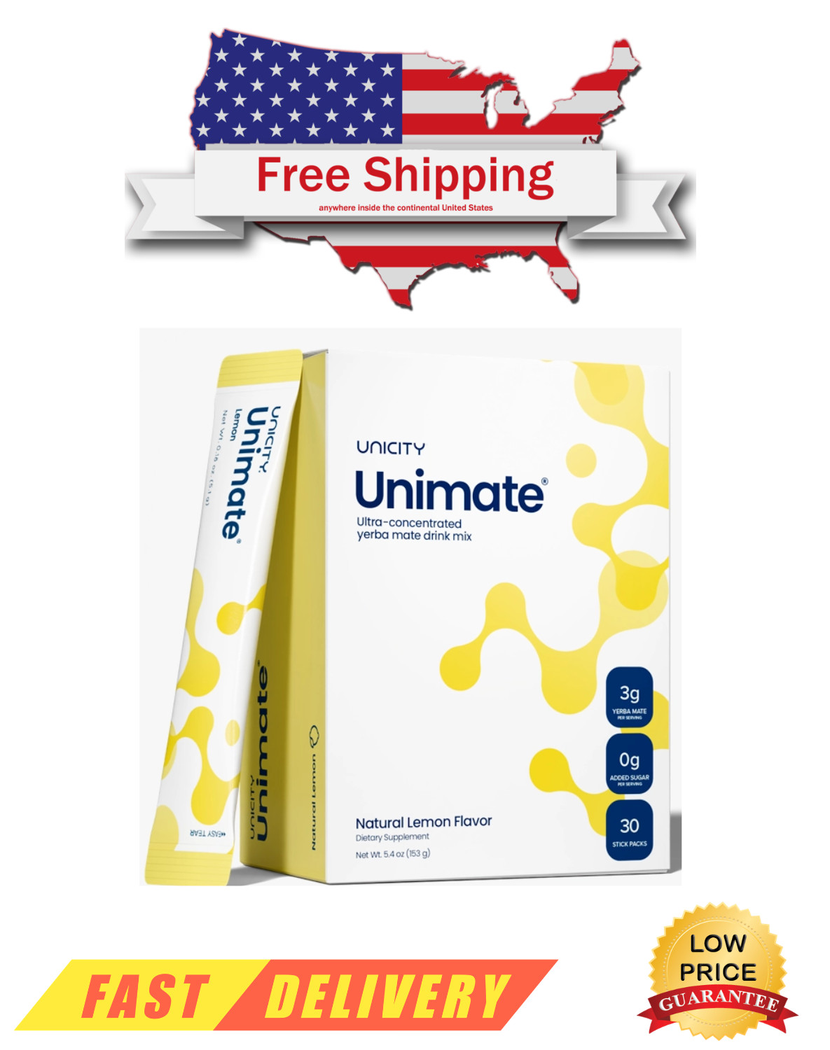 Unicity Unimate Lemon Flavor Drink Mix 30 Stick Packs New Sealed