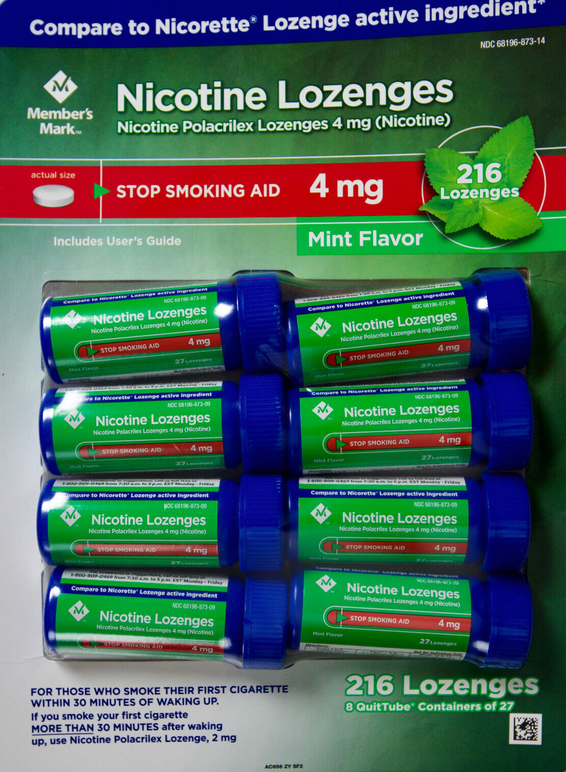 Member’s Mark 4 mg Nicotine Polacrilex Lozenges Stop Smoking Aid, 216 Pieces