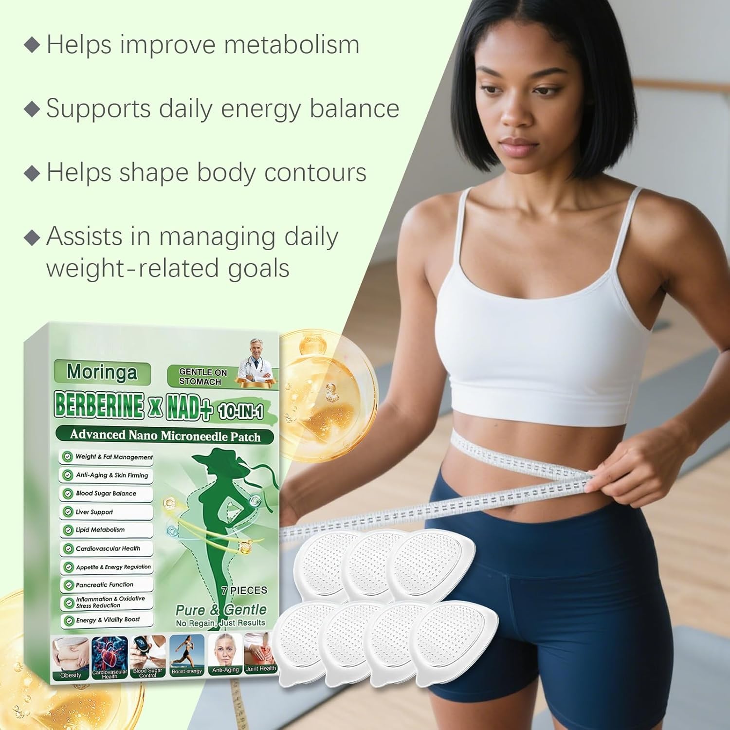 10-in-1 Moringa Berberine Weight Loss Patch Nano Microneedle Slimming 7pcs