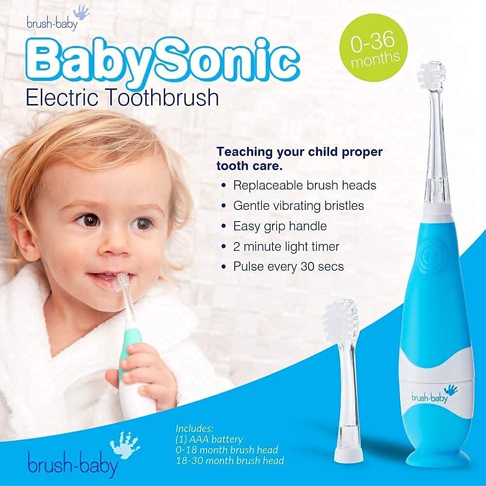 – BabySonic Blue Electric Toothbrush, 0-36 Months – Soft, Gentle Vibrating To…