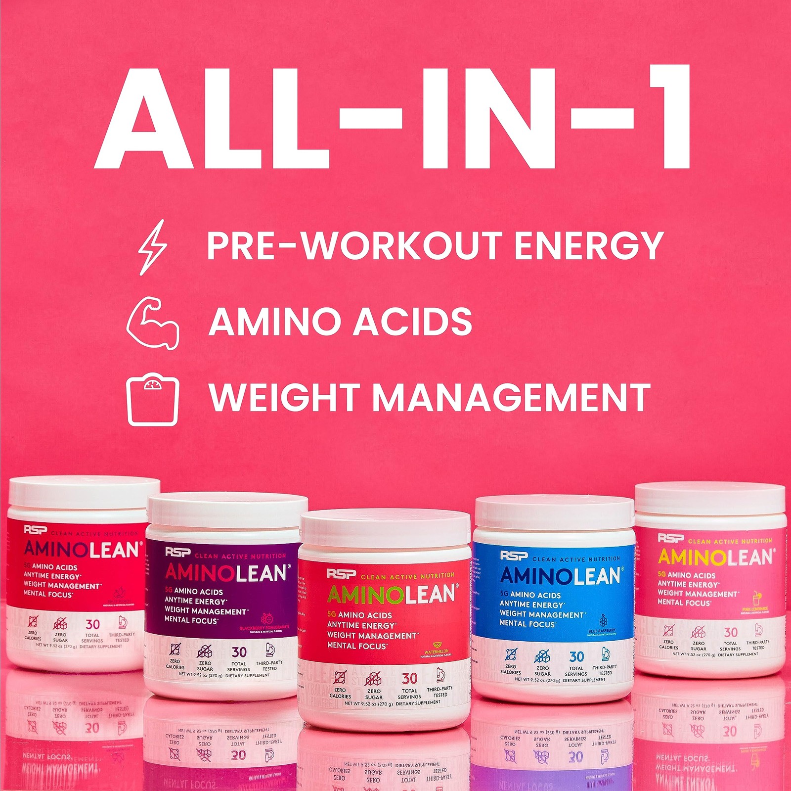 RSP Nutrition AminoLean Pre Workout Powder, Amino 30 Servings, Light Red