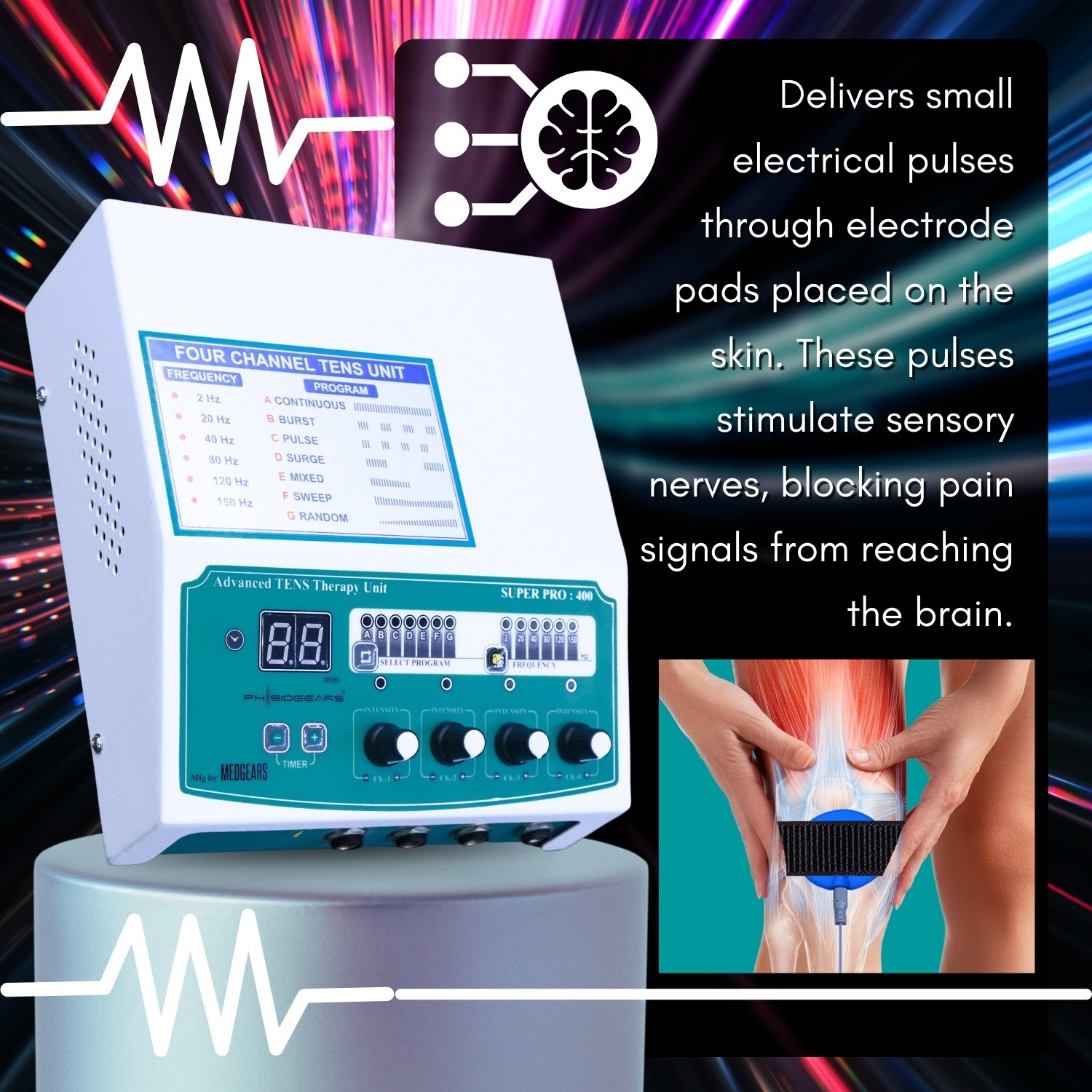 Physiogears Super Pro 400 Four Channel TENS Physiotherapy Machine Digital Pain