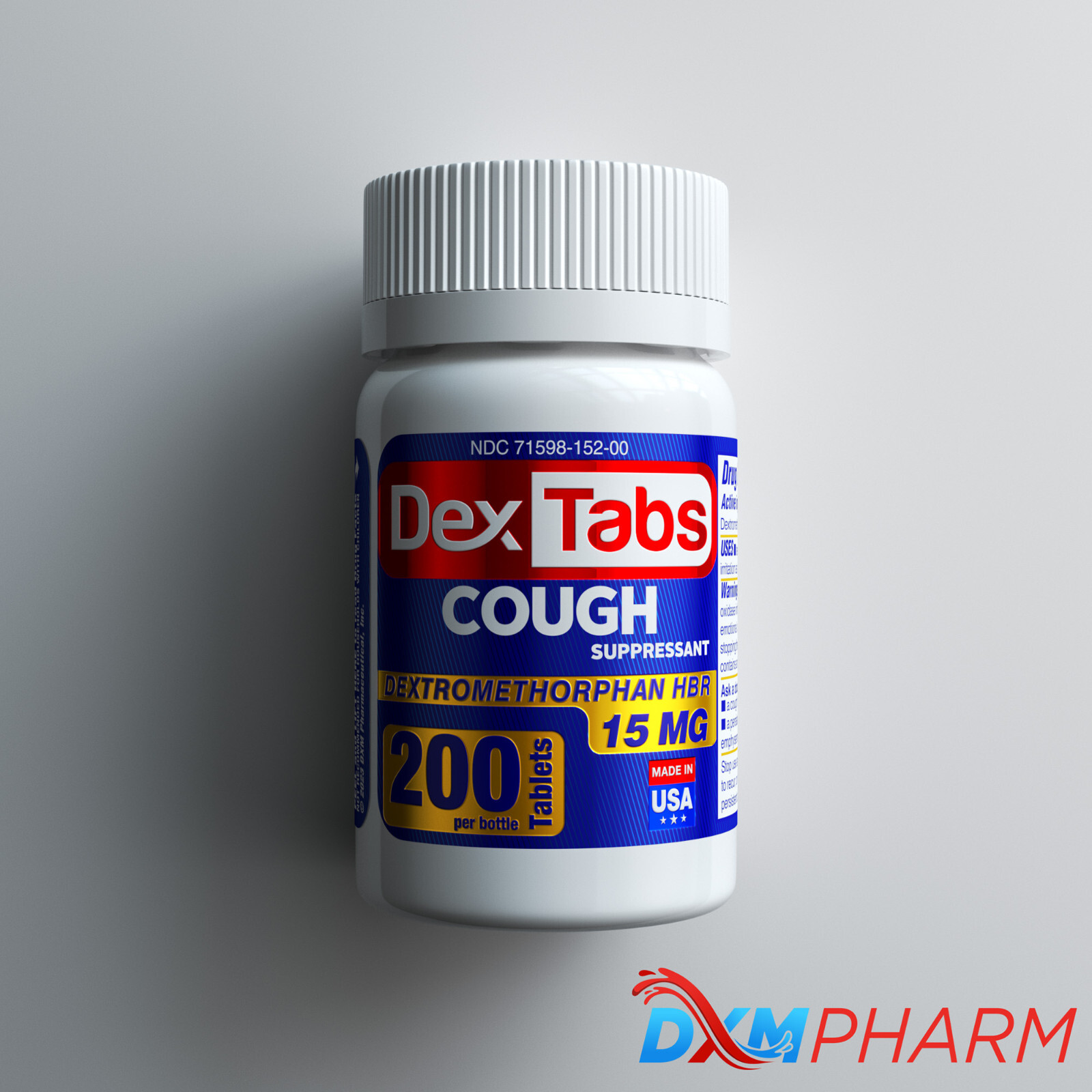 DexTabs Cough suppressant, 200 Tablets, 15 mg of Dextromethorphan HBr