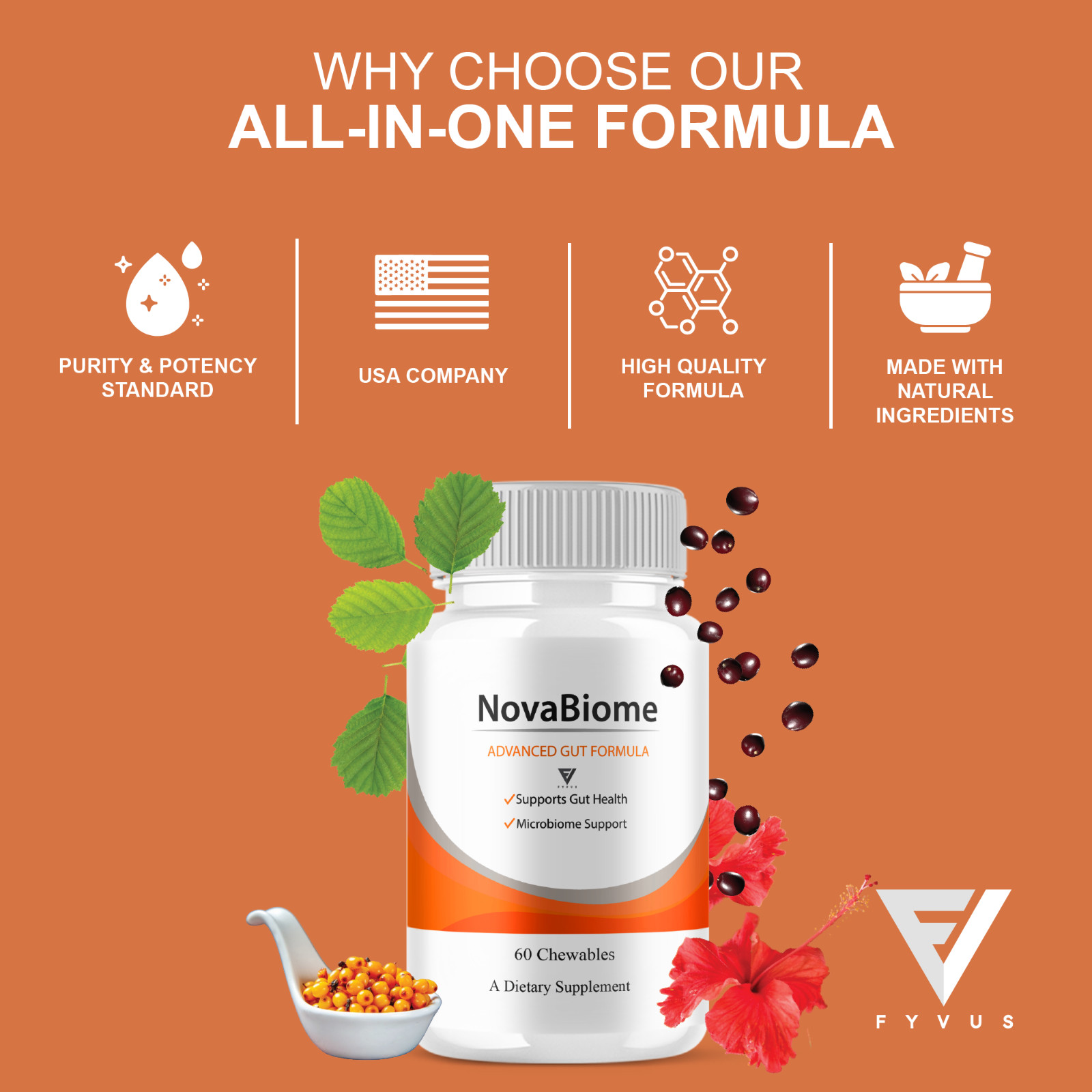 NovaBiome Advanced Gut Formula, Nova Biom Daily Support (60 Chewables)