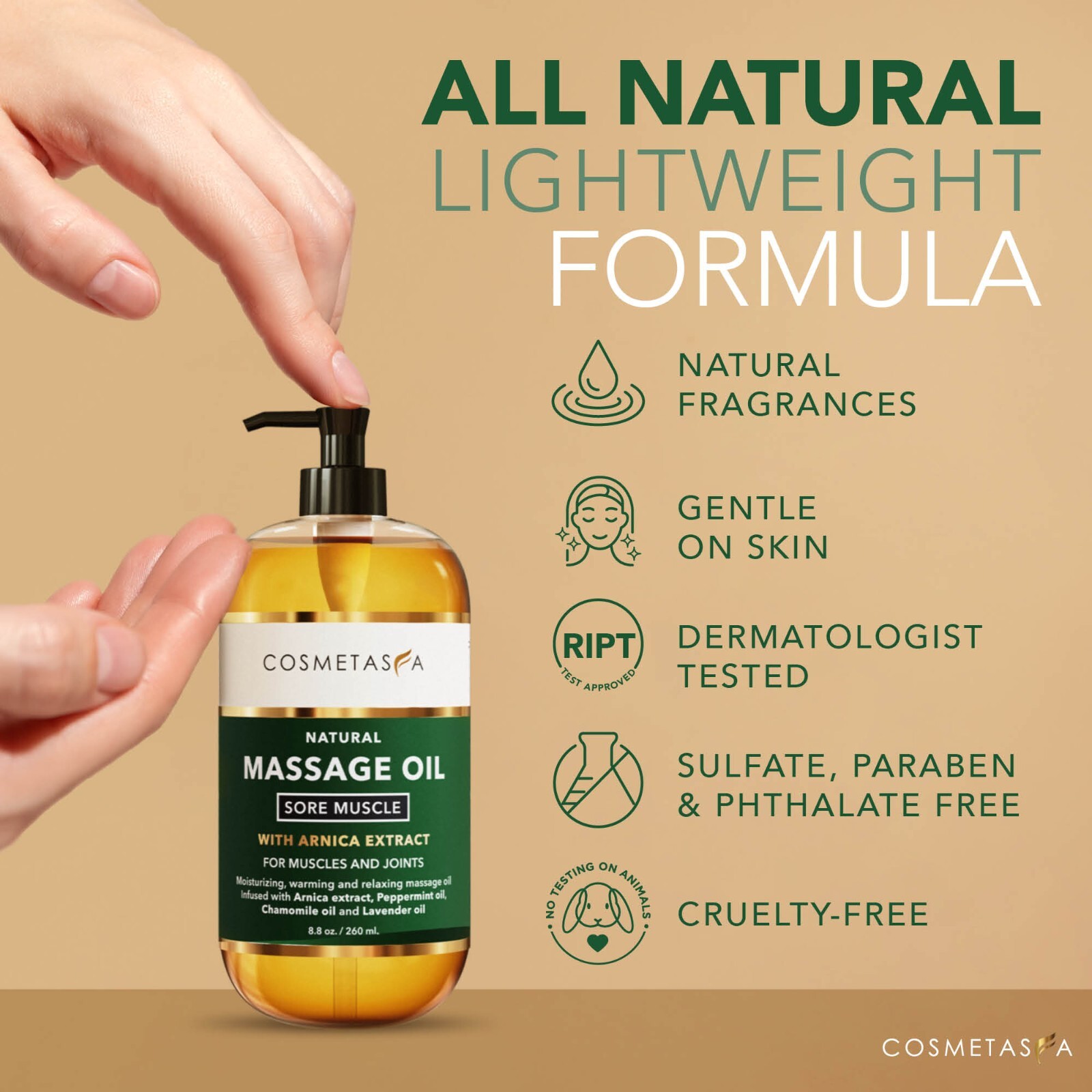 Sore Muscle Massage Oil 8.8 oz by Cosmetasa