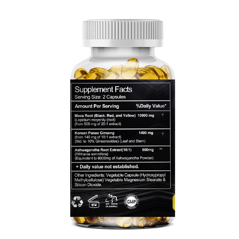 Ashwagandha Maca+ Panax Ginseng Capsules Peruvian Extract Organic Vitamins 120pc