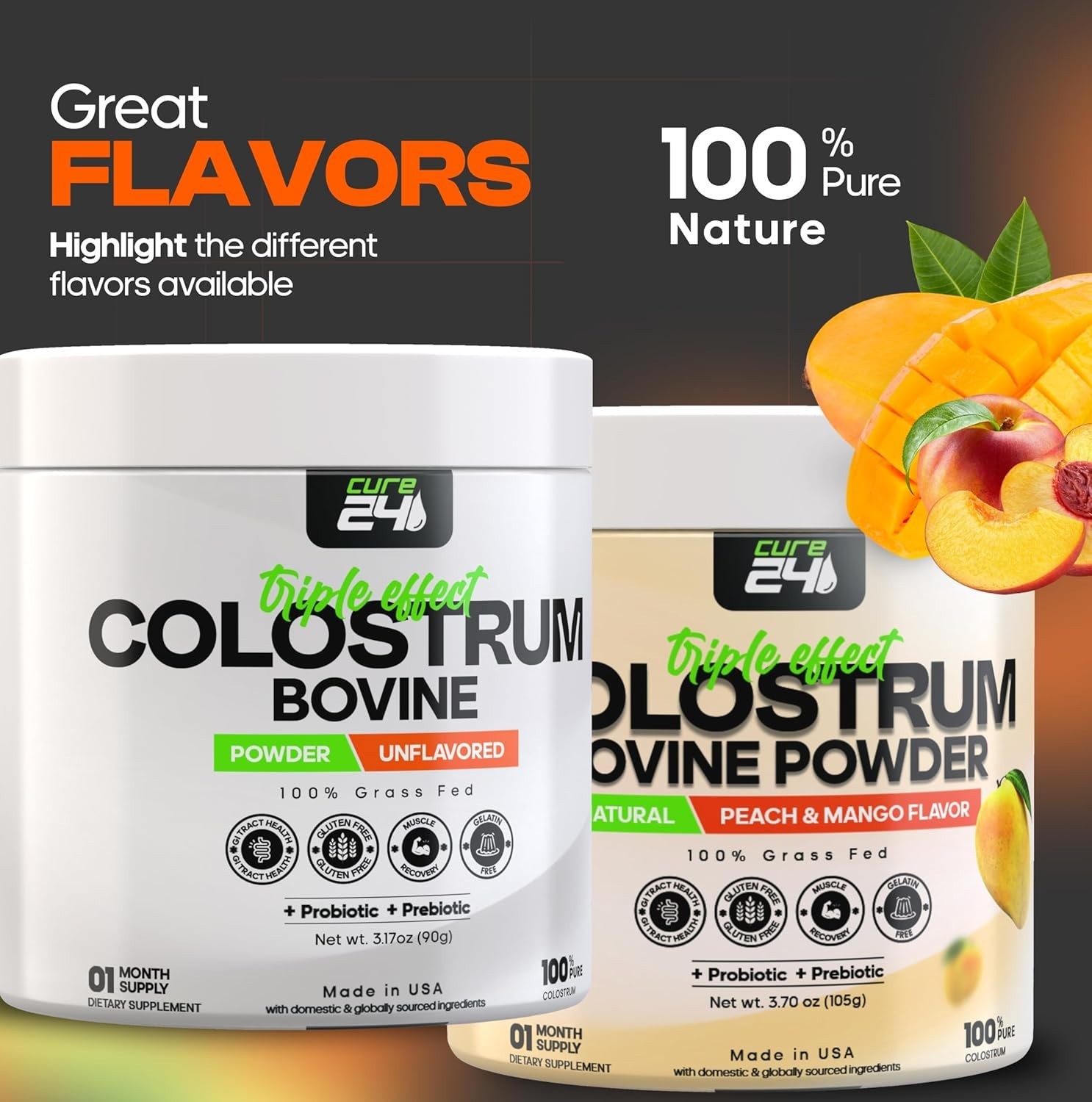 Bovine X3 Colostrum Supplement Powder for Humans, 100% Pure Whole Natural Grass
