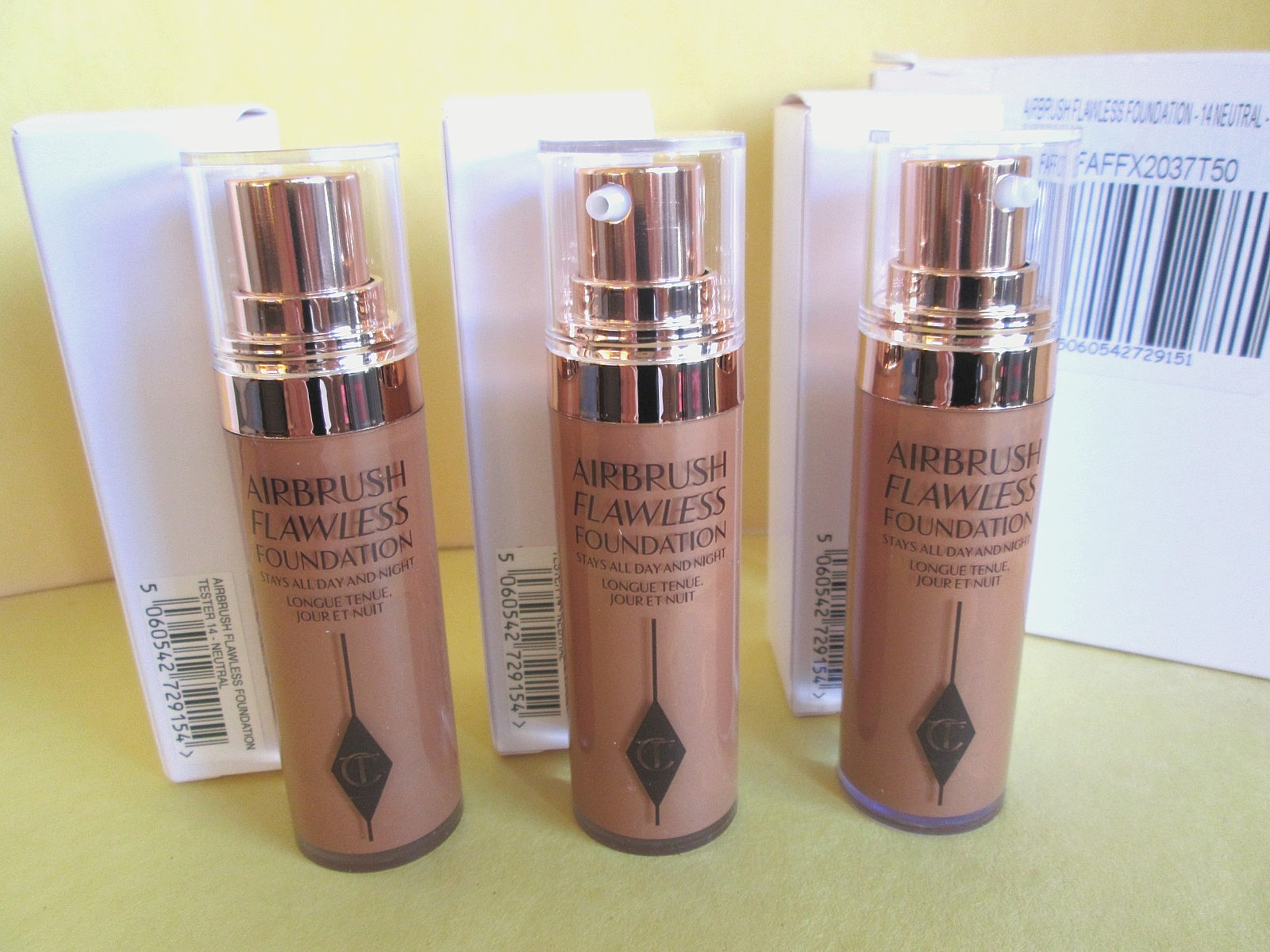 3 SET 14 NEUTRAL AIRBRUSH FLAWLESS FOUNDATION CHARLOTTE TILBURY 20ML 0.67OZ EACH