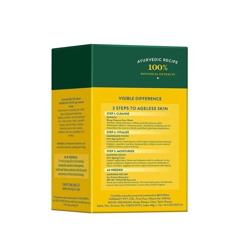 Biotique Dandelion Youth Anti- Ageing Serum For All Skin Types, 40ml