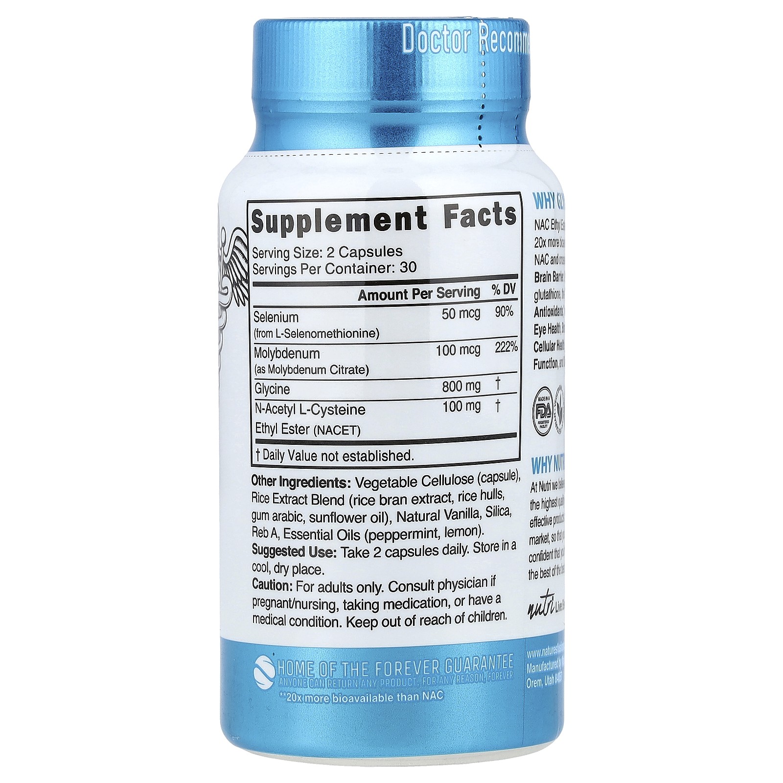 Nutri, Glynac-ET, Glycine & NAC Ethyl Ester, 60 Vegan Capsules