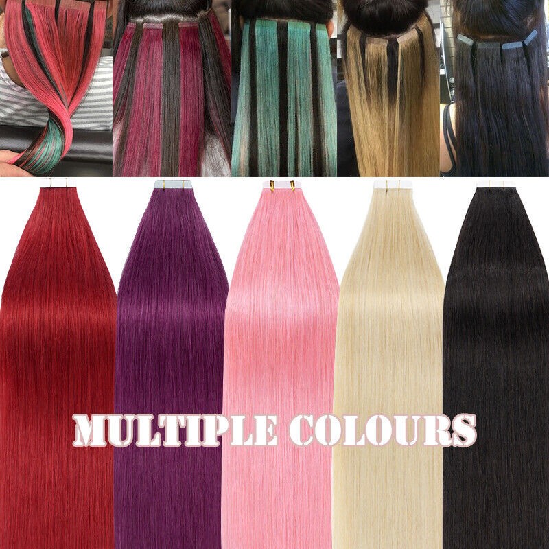 Tape in Human Hair Extensions Invisible Adhesive Glue Skin Weft Remy Hair16-26in