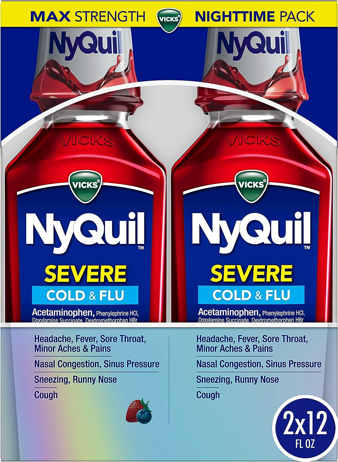 Nyquil SEVERE Cold & Flu Liquid Twin Pack, Nighttime Relief Medicine for Headach