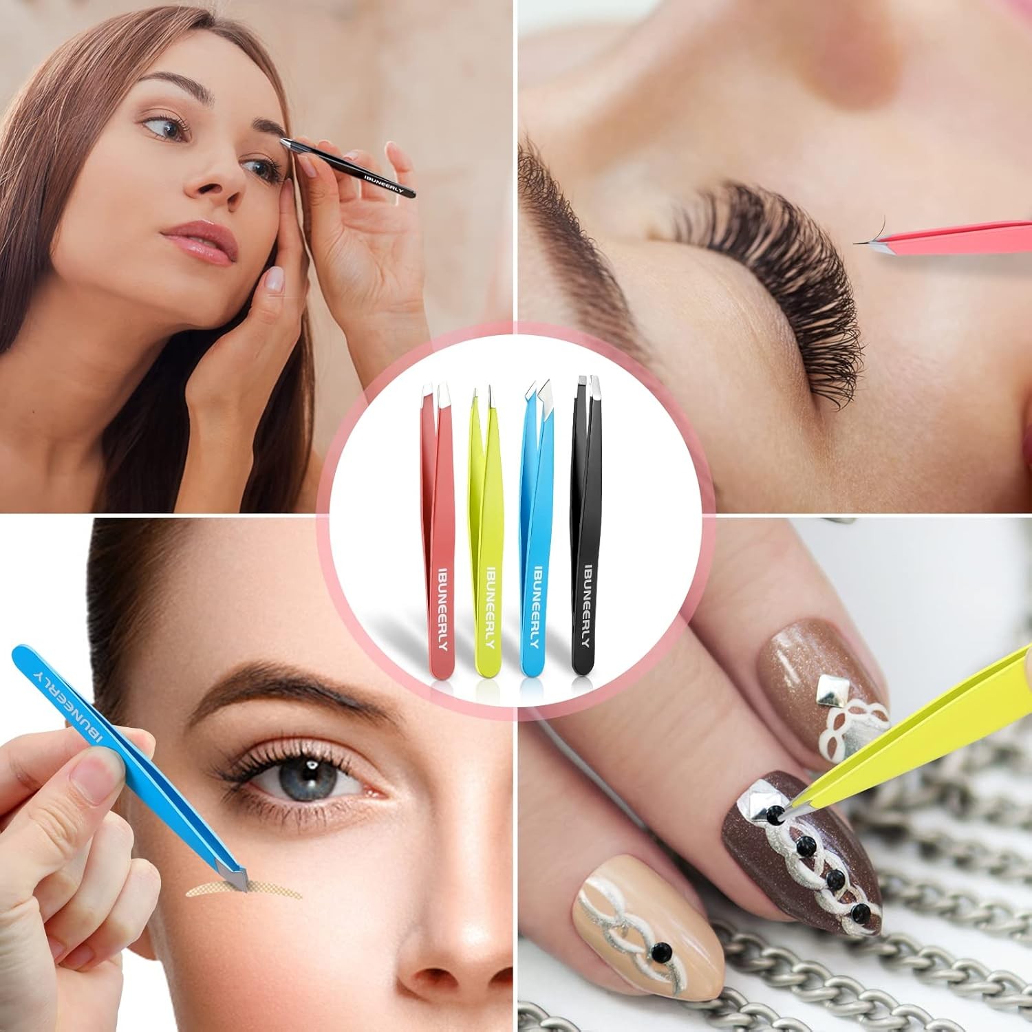 Tweezers Set, 4Pcs Tweezers for Women with Travel Case, Professional Stainless S