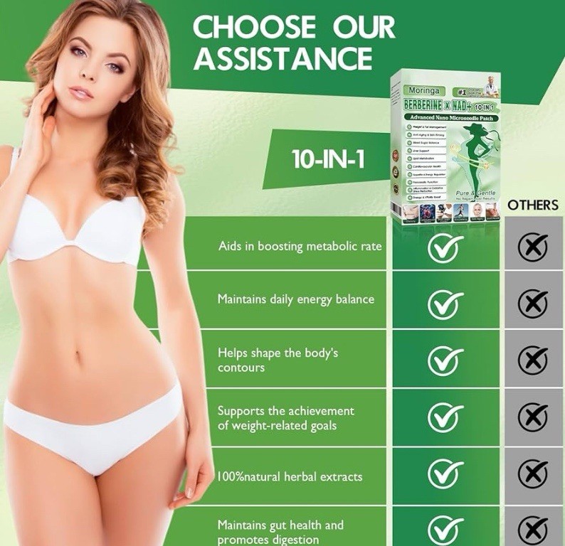 10-in-1 Moringa Berberine Weight Loss Patch Nano Microneedle Slimming 7pcs