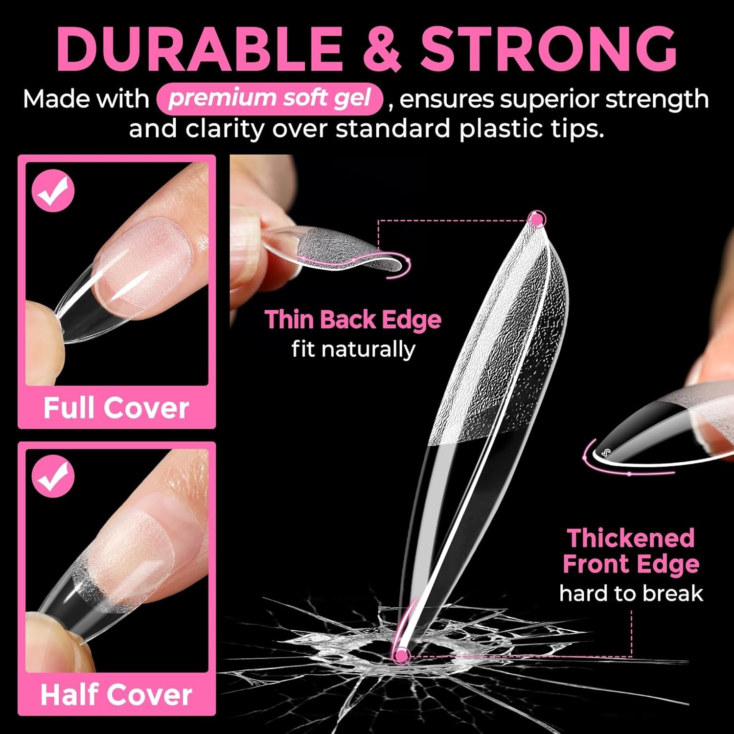 216pcs Almond Nail Tips – Pre-shaped Press On Gelly Nails for Perfect Manicures