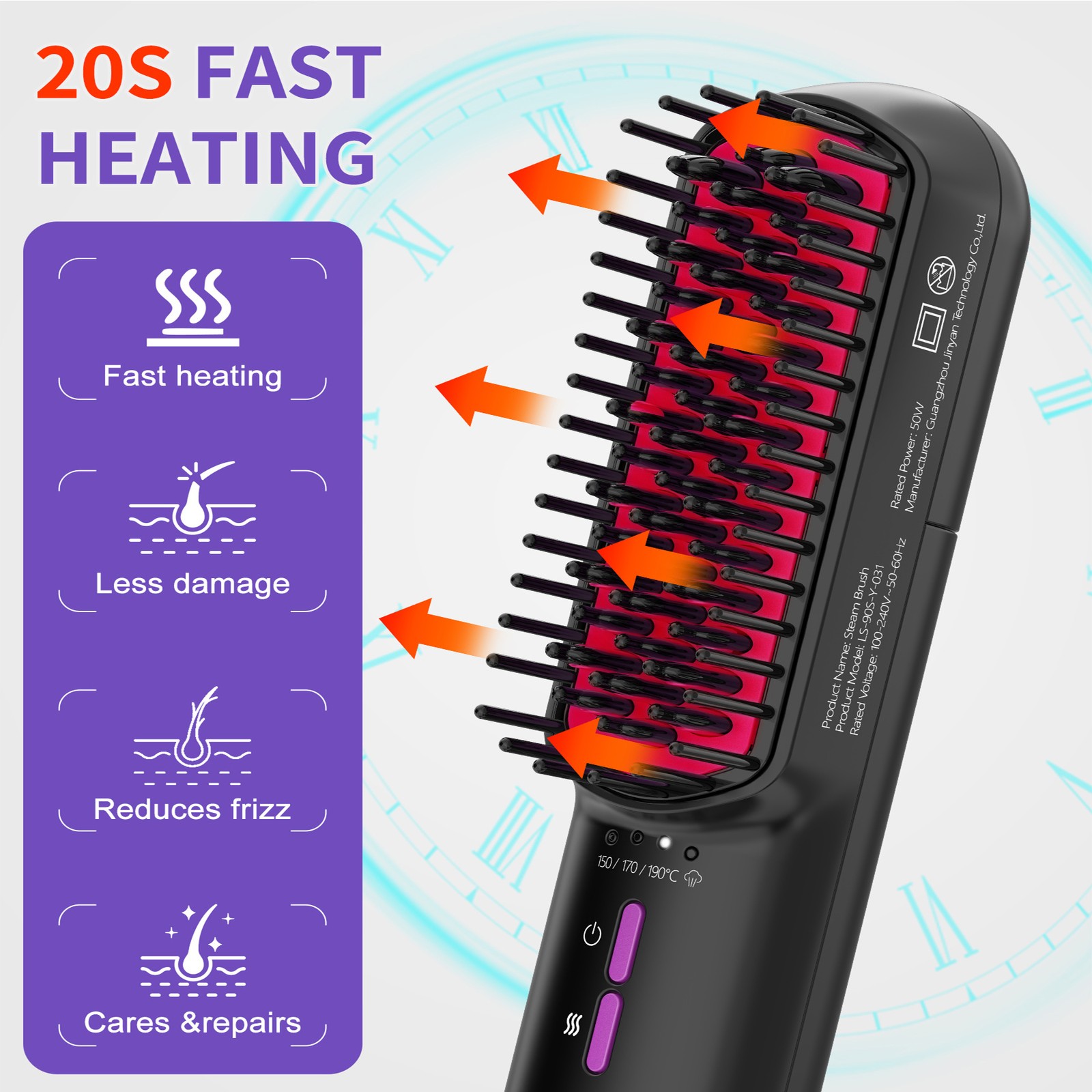 Steam Hair Straightener Brush – Ionic Plus Steam Straightening Brush for Smooth