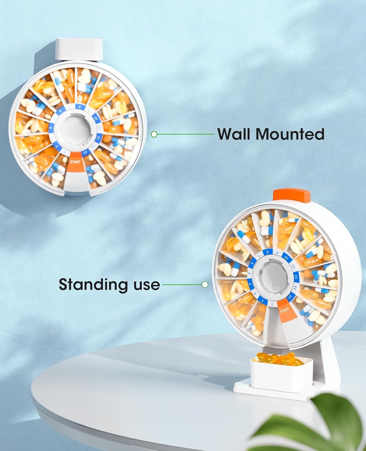 Pill Dispenser Daily,Large Pill Organizer with Standing Used,Used for 14 days