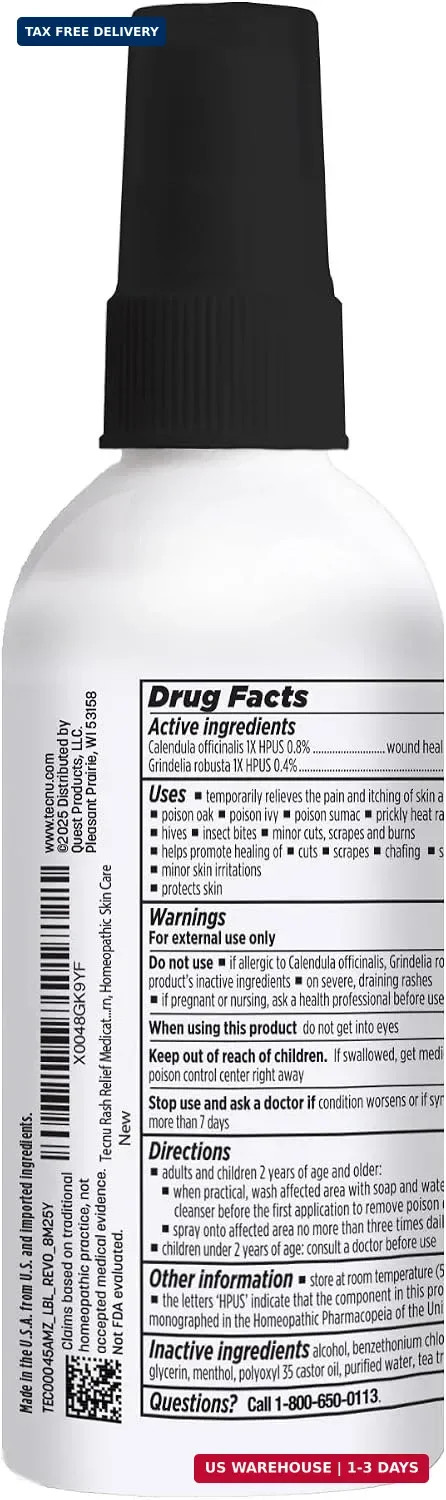 Tecnu Rash Medicated Anti-Itch Spray with Scar Prevention, Poison Ivy Treatment,