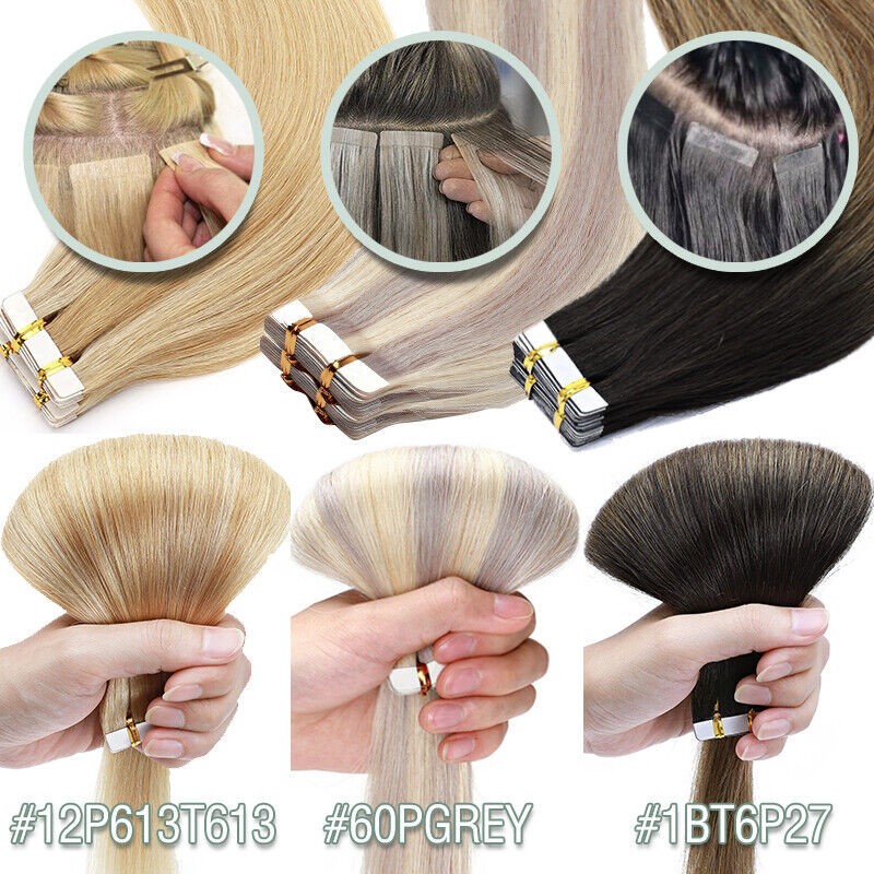 Tape in Human Hair Extensions Invisible Adhesive Glue Skin Weft Remy Hair16-26in