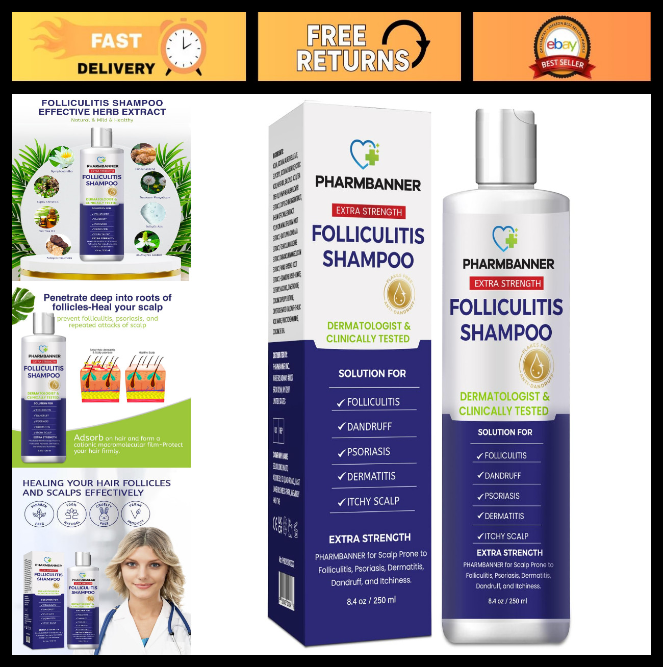 Anti-Fungal Shampoo for Folliculitis, Seborrheic Dermatitis, Scalp Psoriasis – I