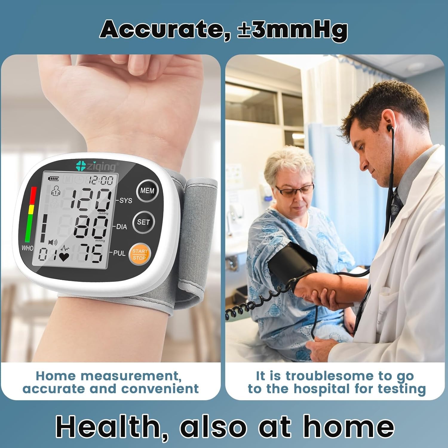 Wrist Blood Pressure Monitor Rechargeable Voice LCD 2×99 Memory Free Ship