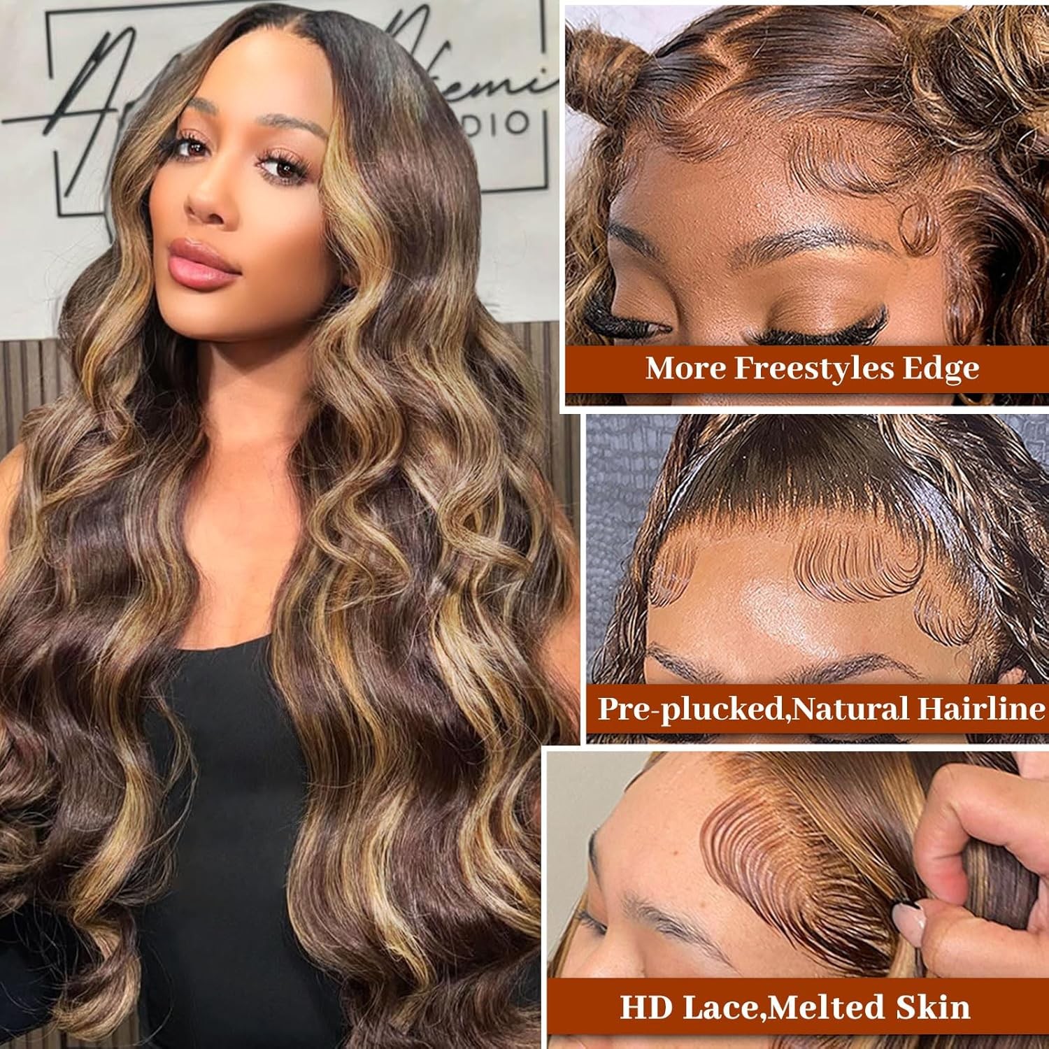 30 Inch Highlight Ombre Lace Front Wig Human Hair Honey Blonde Body Wave 13×6 HD
