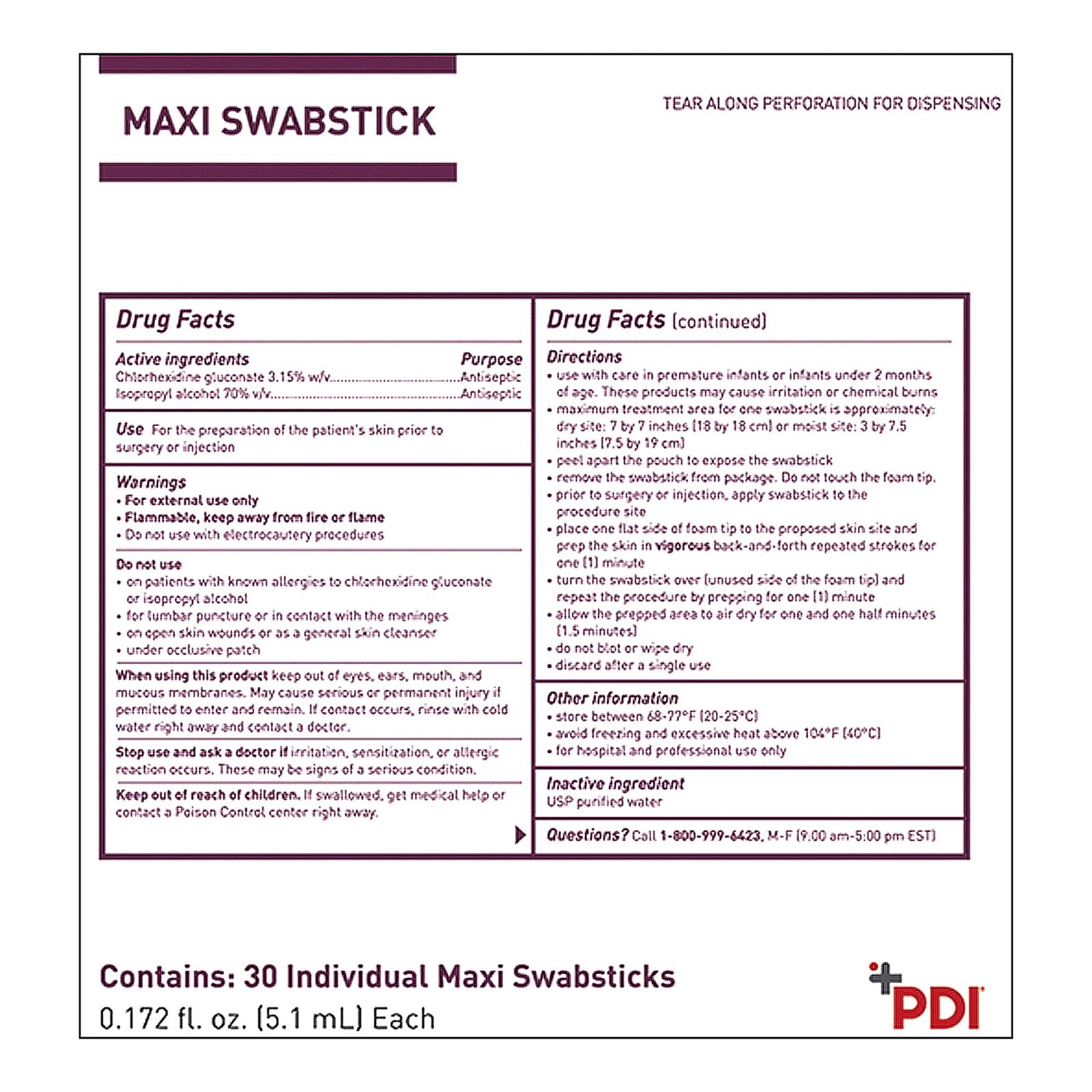 Box of 30 PDI Prevantics S41950 Maxi Swabstick 5.1 mL EXP 01/2025