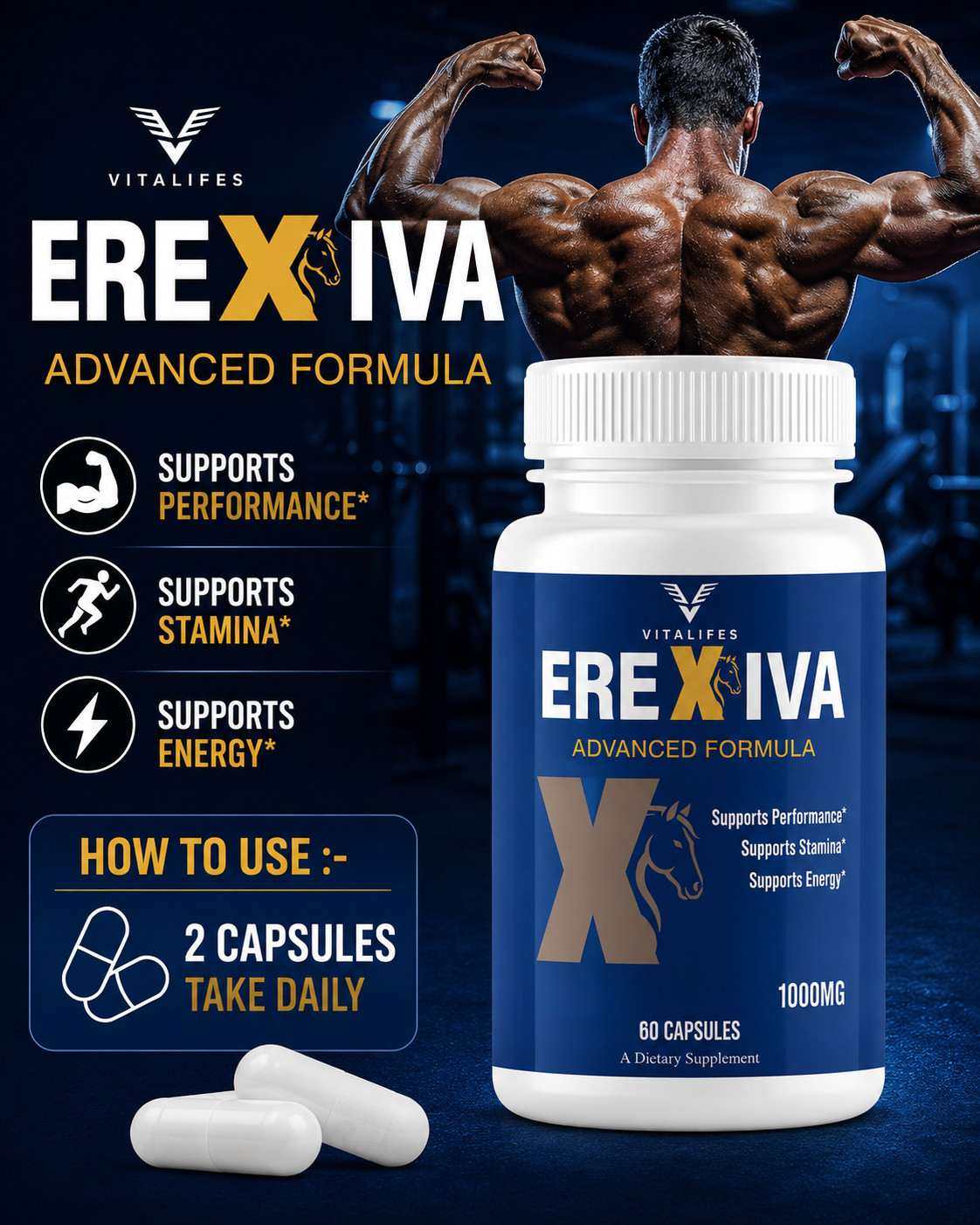 (5 Pack) Erexiva Capsules, Potent Formula Male Supplement for Health & Vitality