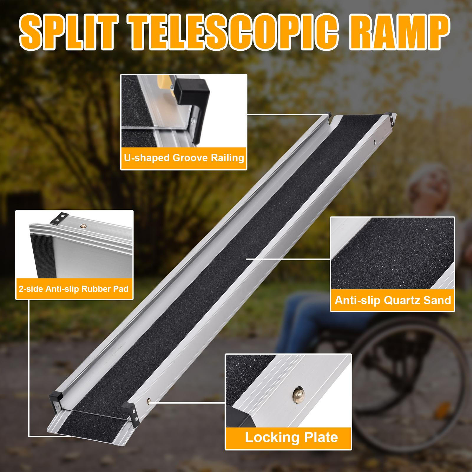 2 Pack Telescopic Aluminum Alloy Wheelchair Ramp 4/6/8 Ft Mobility Ramp 660 Lbs