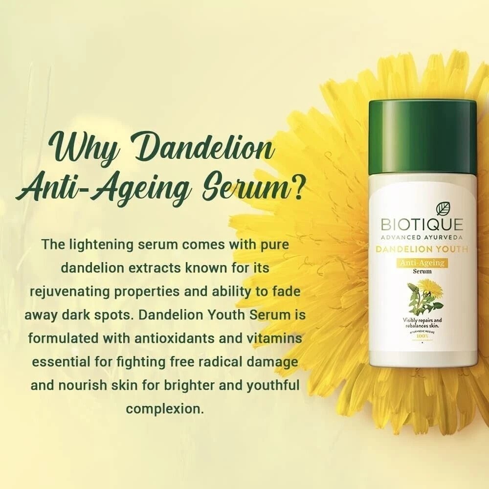Biotique Dandelion Youth Anti- Ageing Serum For All Skin Types, 40ml