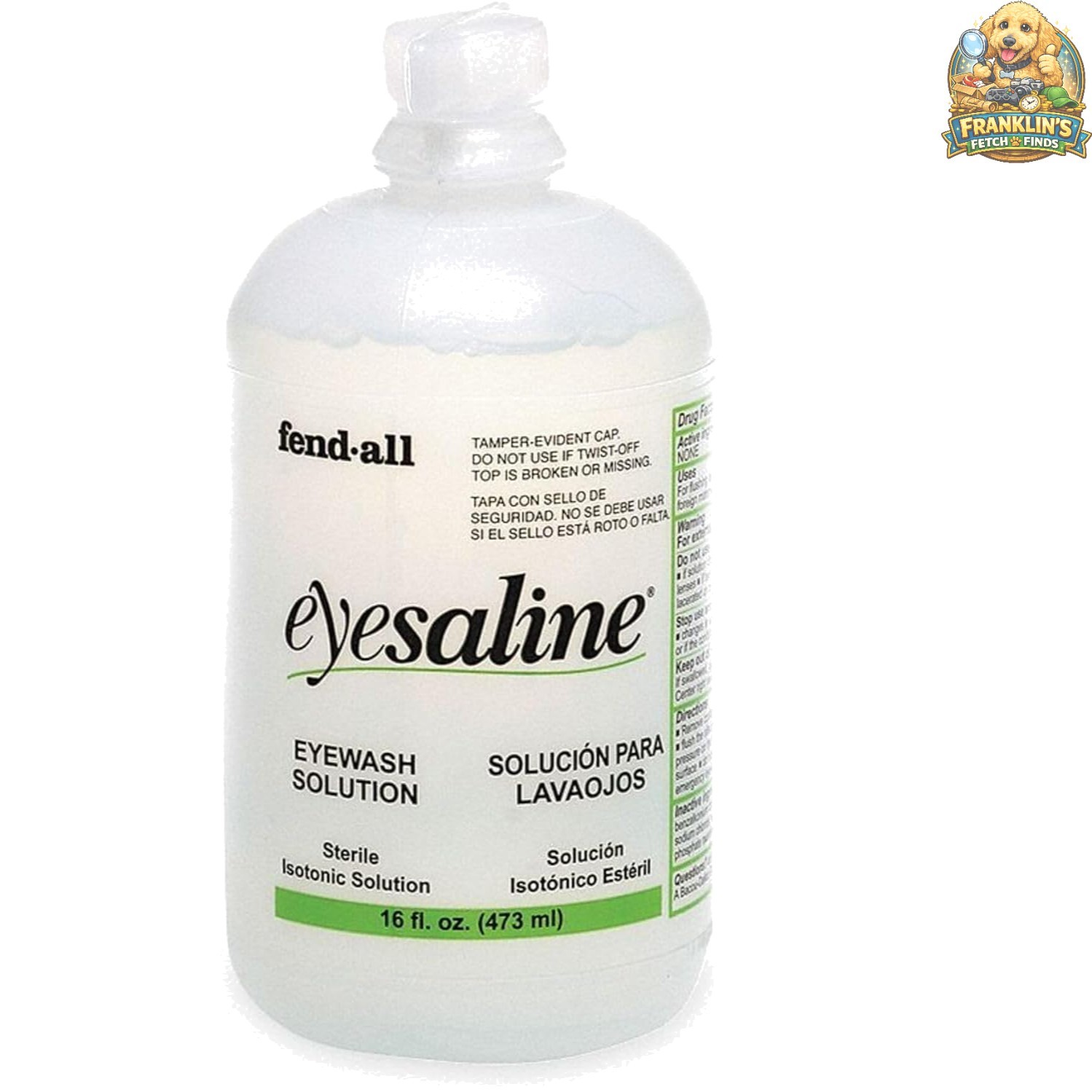 Emergency 16 oz Sterile Eye Wash Bottle w/ Trilingual Instructions for Fast Care