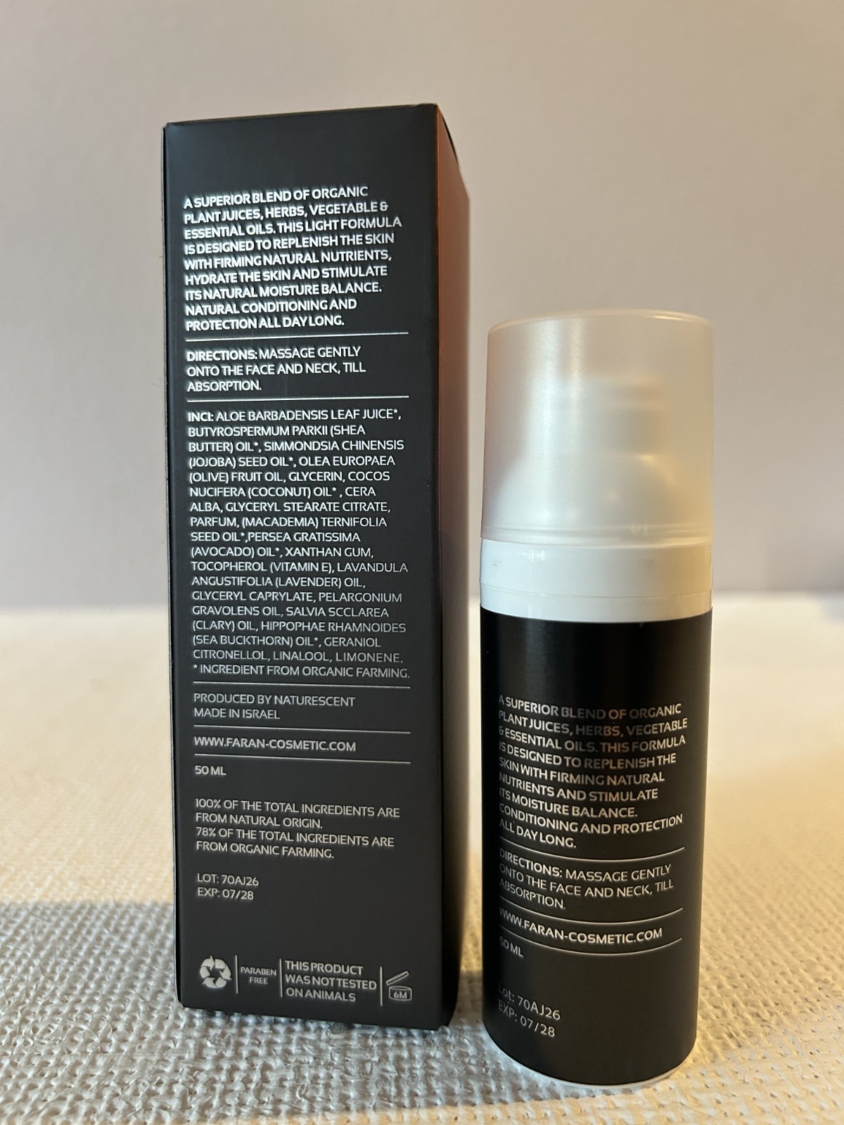Facial Day Cream; Hydrating; 50ml; all-natural; by Faran Cosmetic, Israel