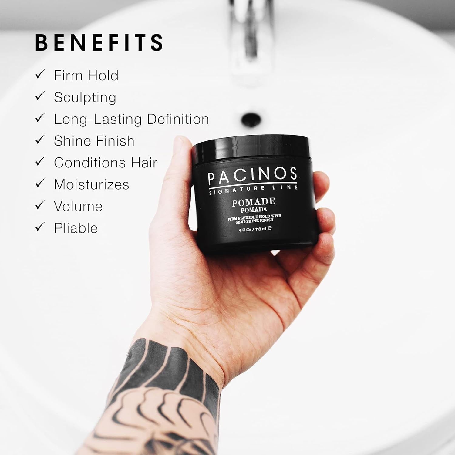 Pacinos Pomade – Flexible Hold, Frizz Control – 4 Fl Oz (Pack of 1), BLACK