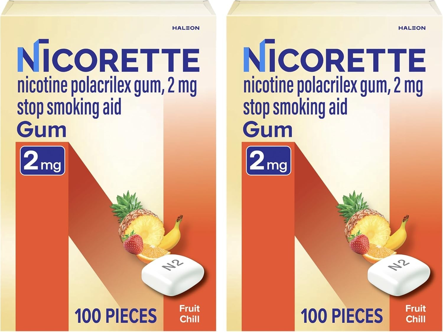 Nicorette Nicotine Gum Stop Smoking Aid 2 mg Fruit Chill Flavor – 200 Count